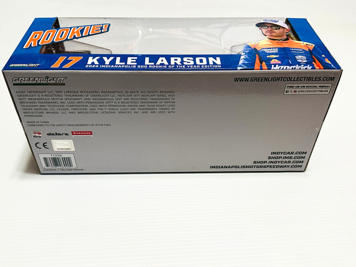 Kyle Larson #17 Hendrickcars.com, Arrow McLaren / 2024 Indianapolis 500 Rookie of the Year Edition - NTT IndyCar Series 1:18 Scale IndyCar Diecast