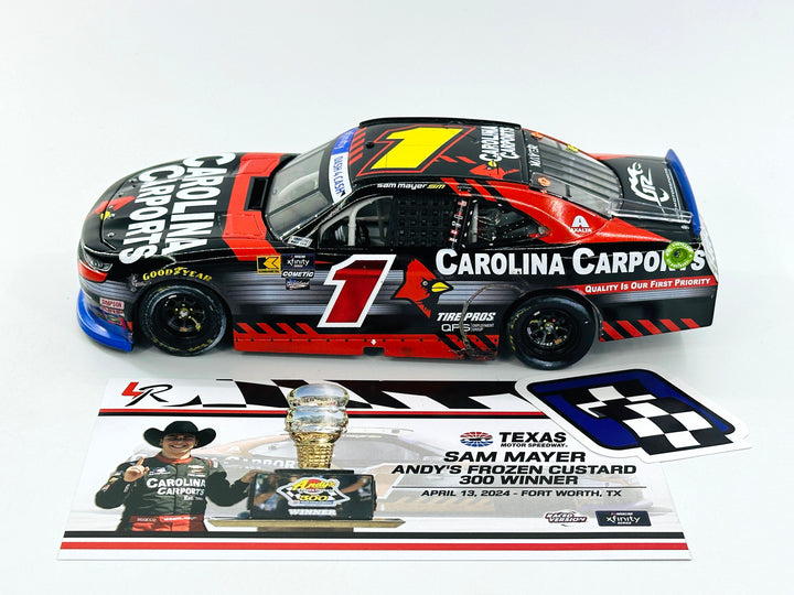 Sam Mayer 2024 Carolina Carports Texas 4/13 Race Win 1:24 Nascar Diecast - FOIL NUMBER CAR - Xfinity Series